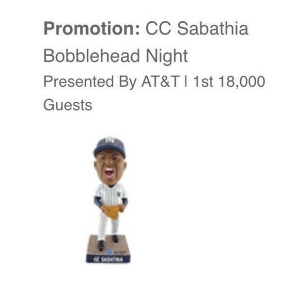 NY YANKEES SABATHIA BOBBLEHEAD SGA NIB 7/27/2018 BRAVED RAIN FOR IT! - Picture 9 of 12